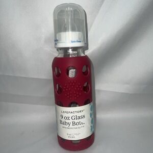 Life Factory 9 oz Reusable Glass Baby Bottle Stage 2 Nipple